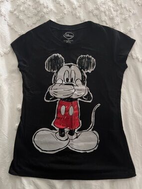 Disney Black Mickey Mouse Graphic Tee with Red Shorts